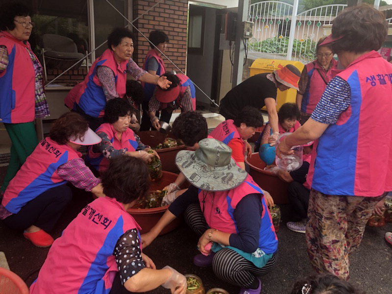 한국생활개선 보은군 회인면회 회원 20여명이 지역 이웃들에게 전달될 열무김치를 정성껏 만들고 있다. / 보은군 제공