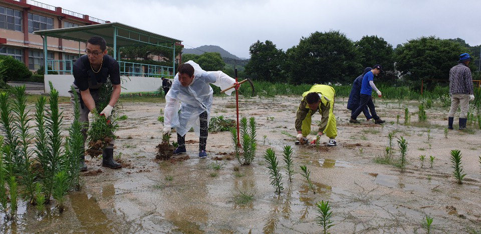 영동군 용산면청년회는 지난 20일 (구)용문중학교에서 환경정화활동을 했다. / 영동군 제공