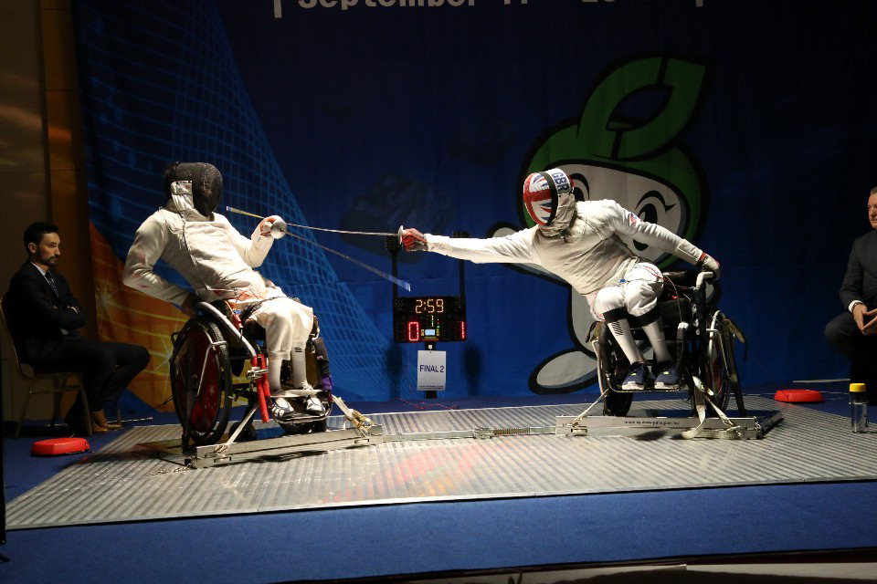 그랜드플라자 청주호텔 특설경기장에서 진행된 청주세계휠체어펜싱선수권대회 경기모습.