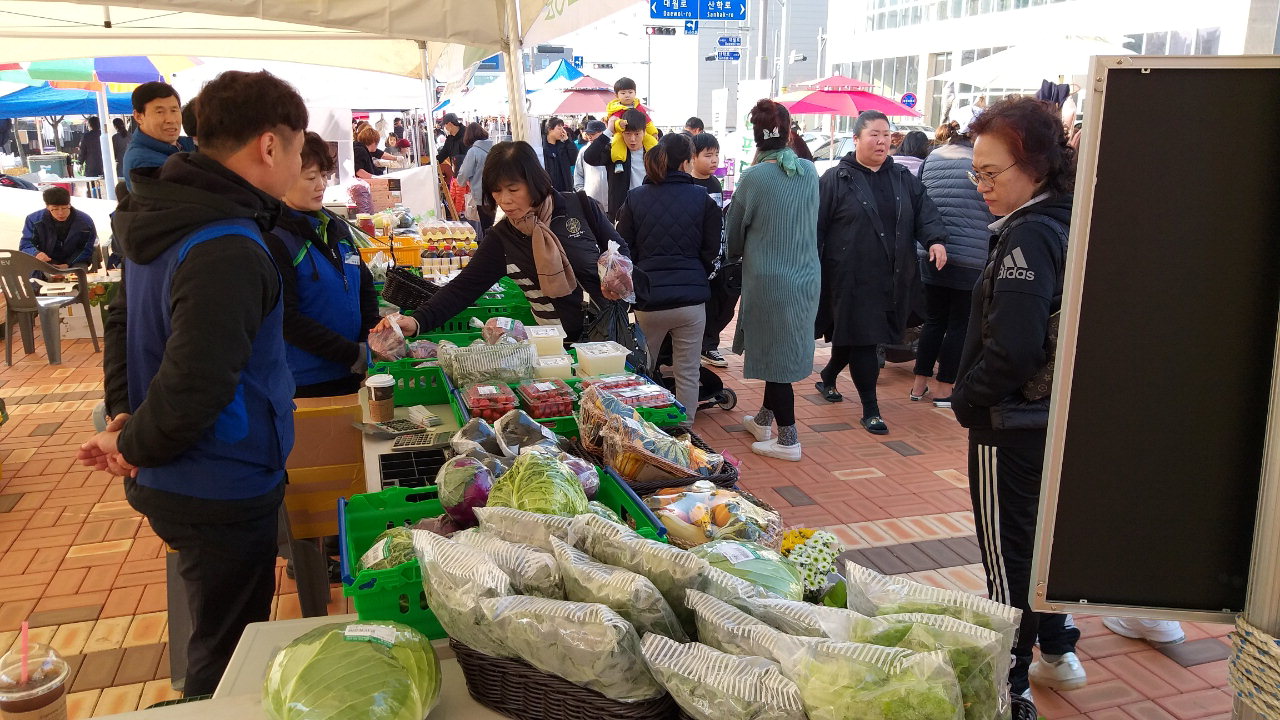 충북도가 지난 16일 충북혁신도시 남천공원에서 '로컬푸드와 함께하는 문화 플리마켓'을 개최한 가운데 인근 지역에서 생산된 농산물 판매 및 다양한 문화공연이 펼쳐졌다.