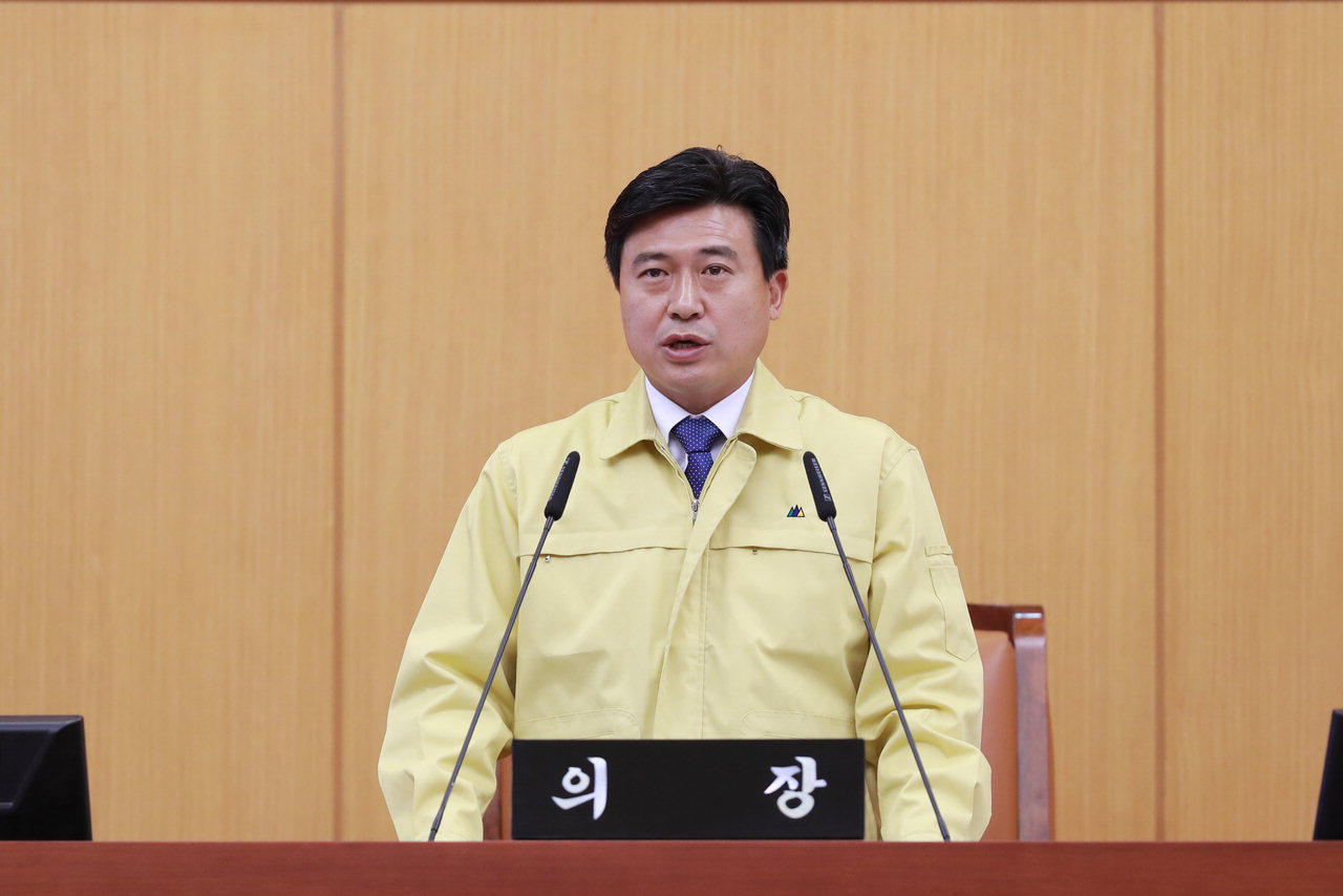 김종천 의장이 1일 제250회 1차 정례회 1차 본회의에서 개회사를 하고 있다. / 대전시의회 제공