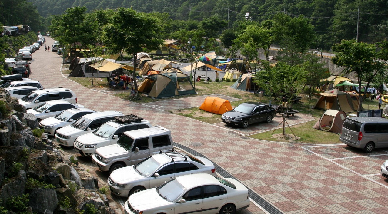 여름 캠핑족으로 북적이는 소선암 오토캠핑장 전경
