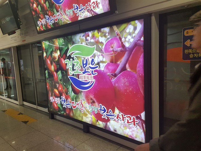 보은군 '결초보은' 농특산물을 홍보하는 서울 양재역 스크린도어