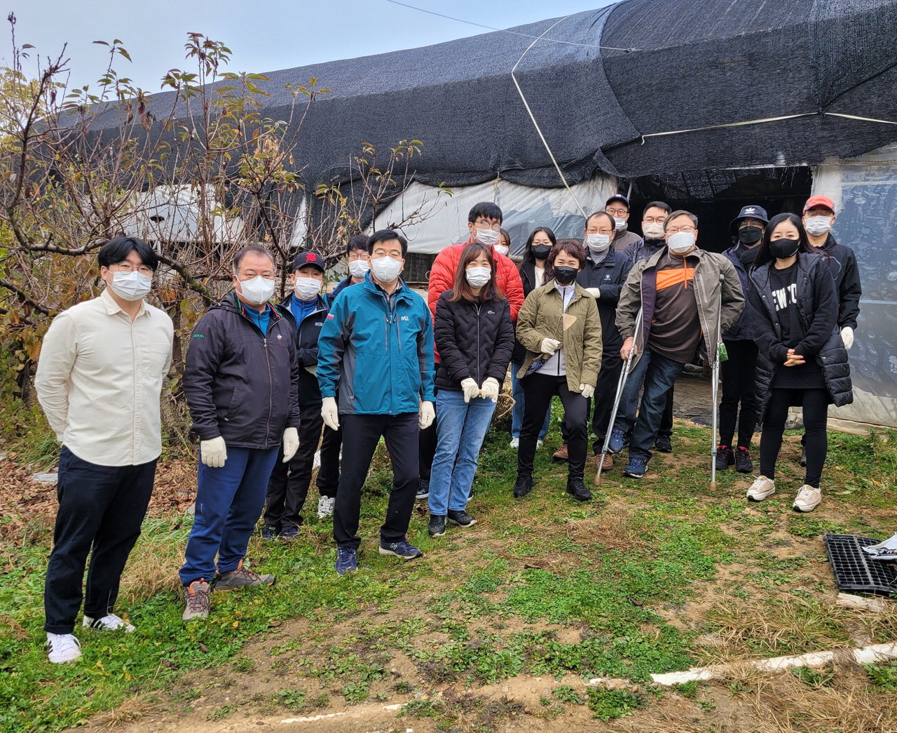 충북도 자치연수원 직원들이 지난 20일 청주 상당구 가덕면의 한 과수원에서 일손 봉사를 했다. /충북도