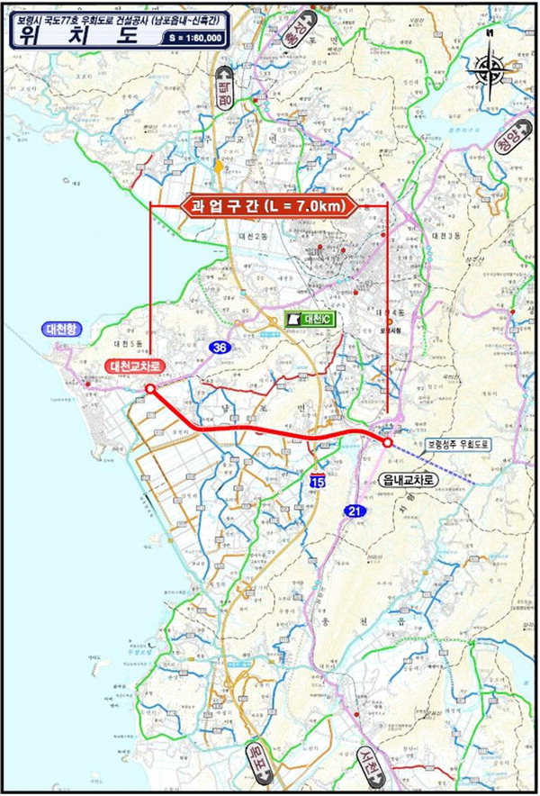 국도 77호 남포 우회도로 계획도.