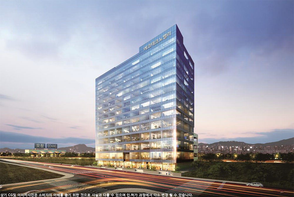 오창 최초 지산산업센터 에코테크노밸리는 지하 1층 지상 15층 규모로 2025년 8월 준공이 목표다./에코바로개발