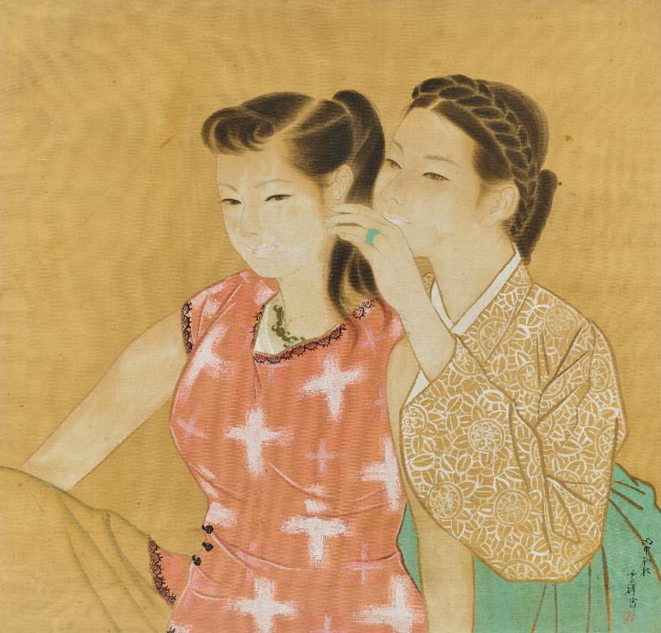 장운상 作 '미인도', 1956, 비단에 채색, 79.5×82.5cm