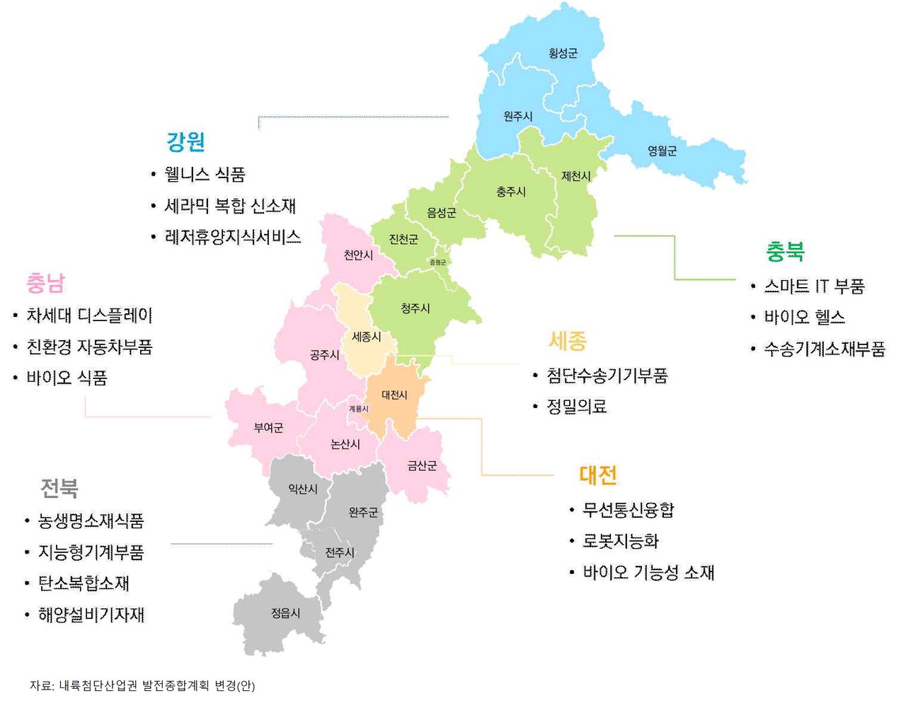 충청 내륙권 첨단산업 지도. / 출처 '내륙첨단산업권 발전종합계획 변경(안)'
