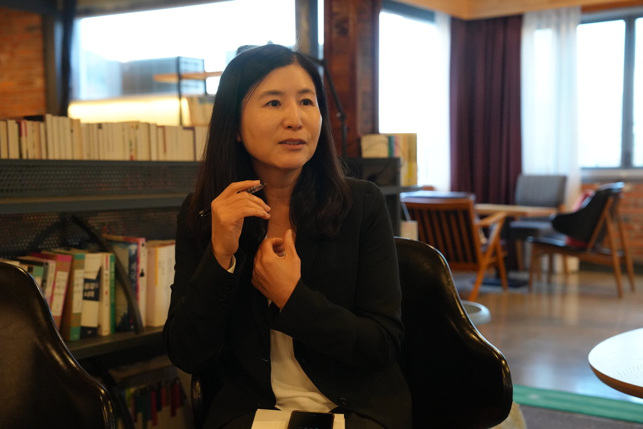 박주희 나인밸리파크 대표가 추후 워케이션 근로자들을 위한 사업계획을 설명하고 있다.  /이재규