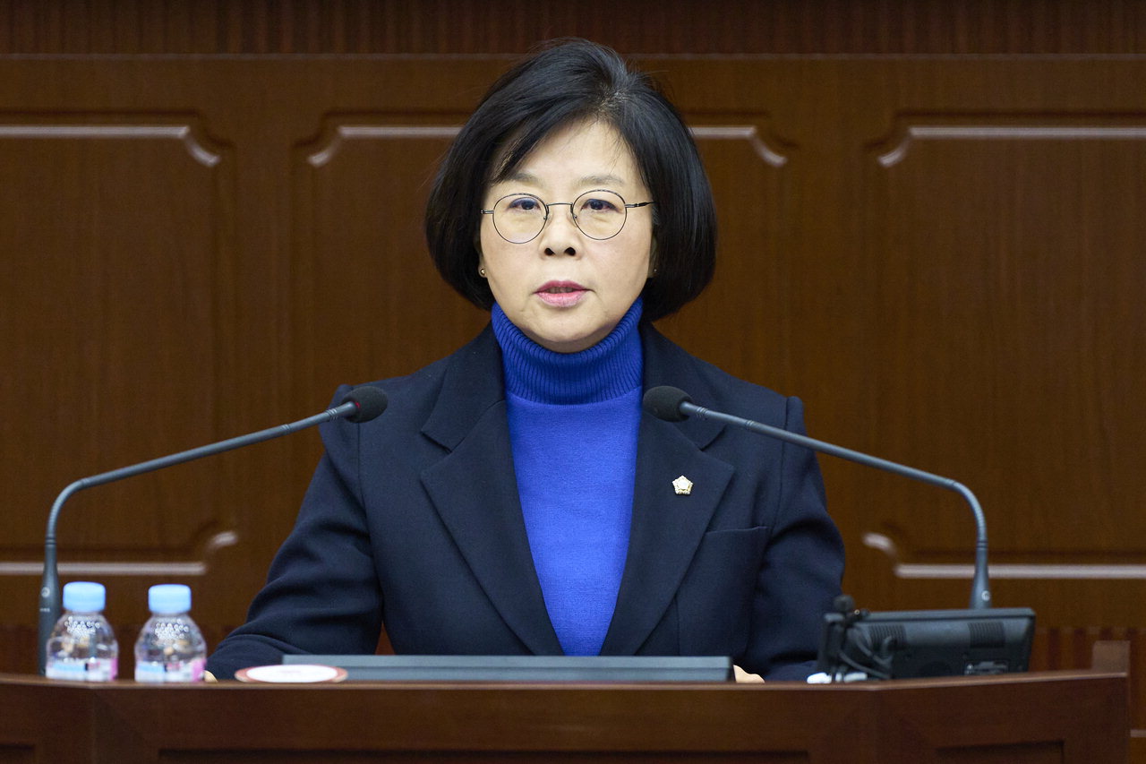손도선 대전 서구 의원이 26일 제280회 임시회 제1차 본회의에서 은평근린공원 활성화 방안을 건의하고 있다.