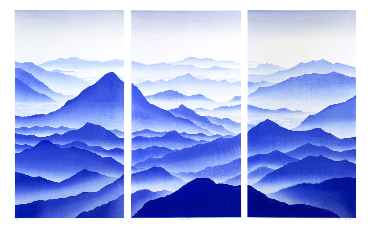 김준권의 '산의 노래-2' 163×86.5×3폭 채묵목판 Ed.6+AP (2021)