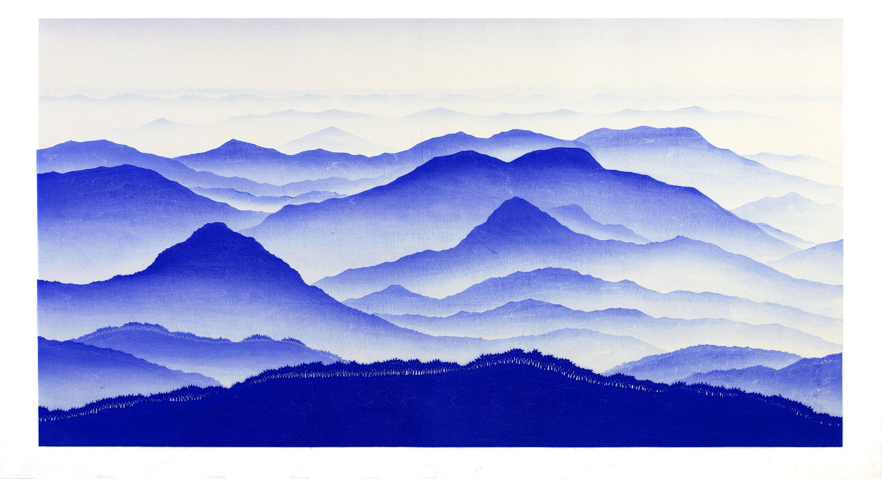 김준권의 '산의노래' 84.5×158.5 채묵목판 (2021)