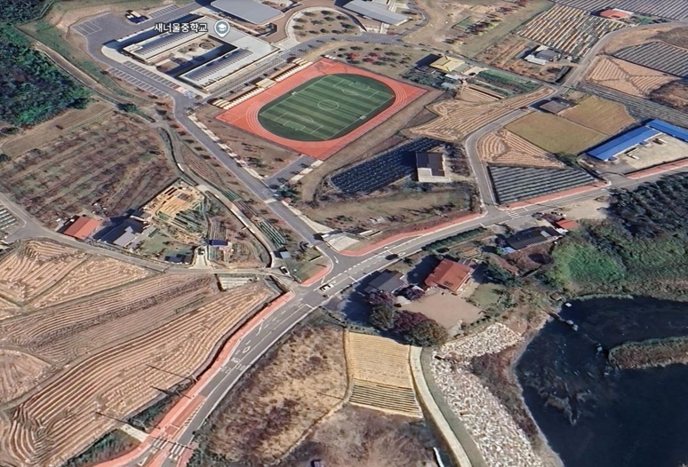 ▲ 영동새너울중학교 앞 도로 항공사진. / 구글어스