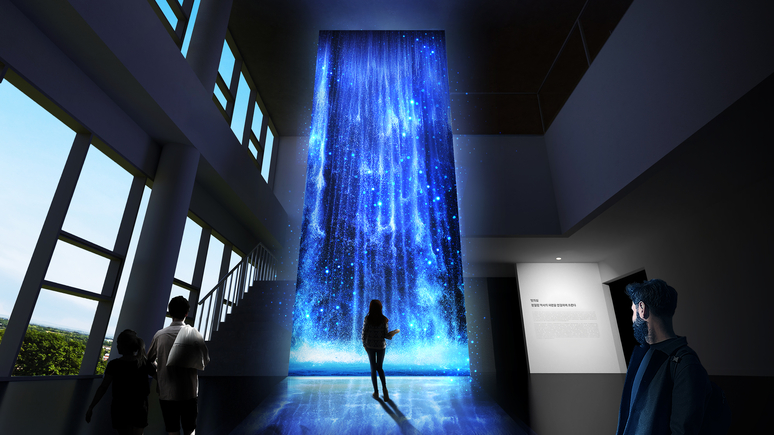 ▲ 역사와 기술이 융합된 미디어아트 사진.